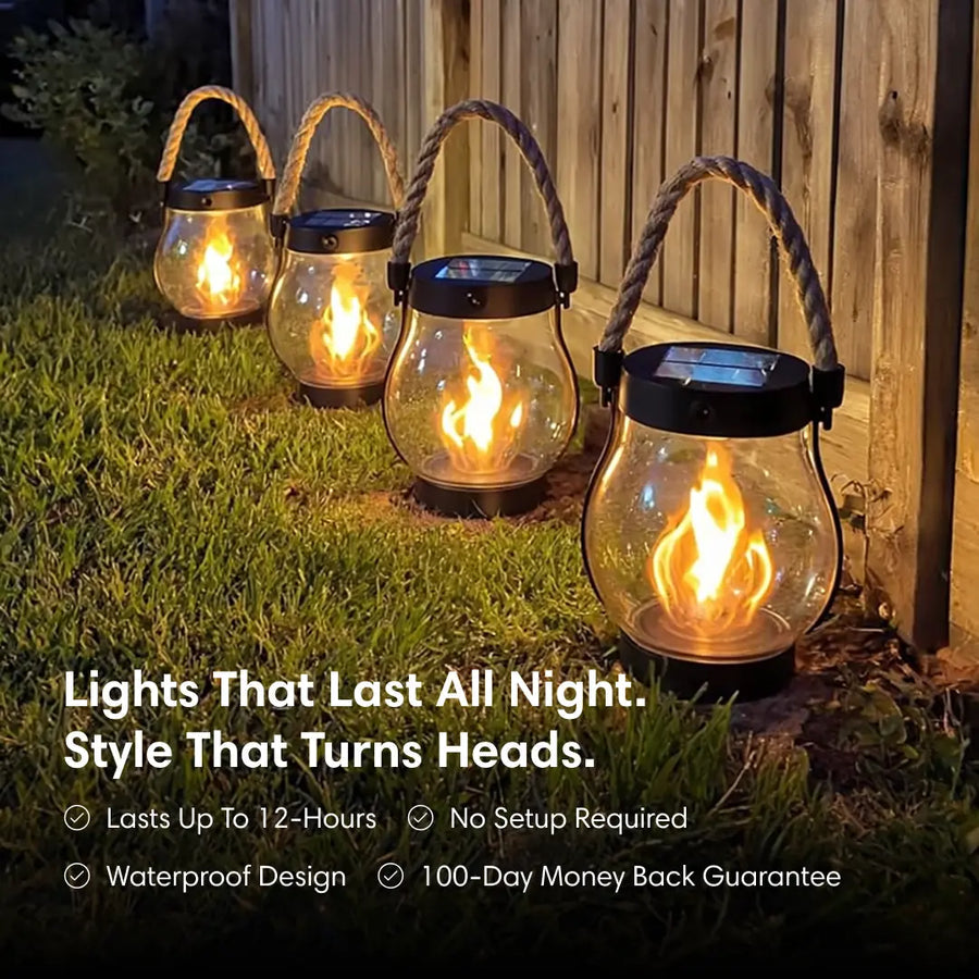 Solar lantern with realistic flame effect