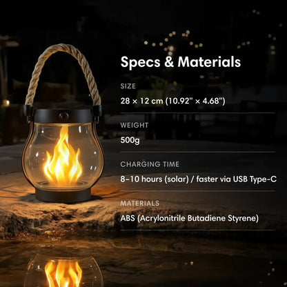 Solar lantern with realistic flame effect
