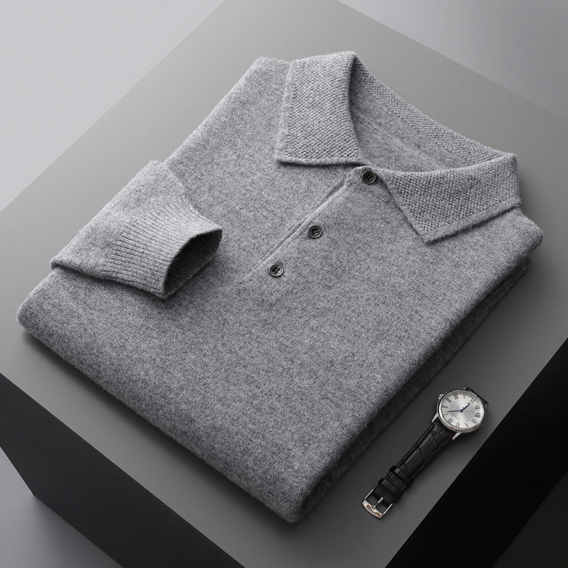 Obsetic Leandro Polo Shirt, Soft Cashmere Merino Long Sleeve for Men