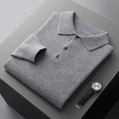 Obsetic Leandro Polo Shirt, Soft Cashmere Merino Long Sleeve for Men
