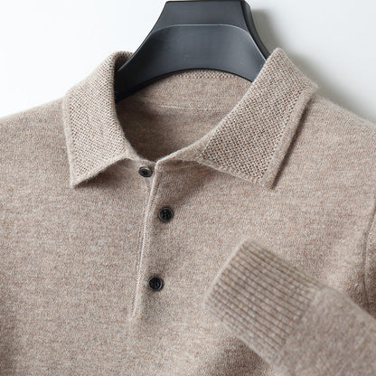 Obsetic Leandro Polo Shirt, Soft Cashmere Merino Long Sleeve for Men
