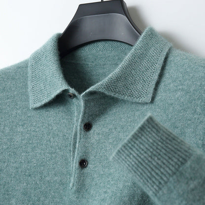 Obsetic Leandro Polo Shirt, Soft Cashmere Merino Long Sleeve for Men