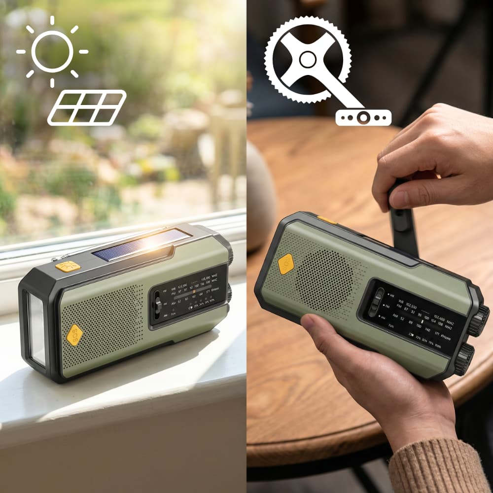 NaturVibes Emergency Radio with Solar, Hand Crank and SOS Alarm