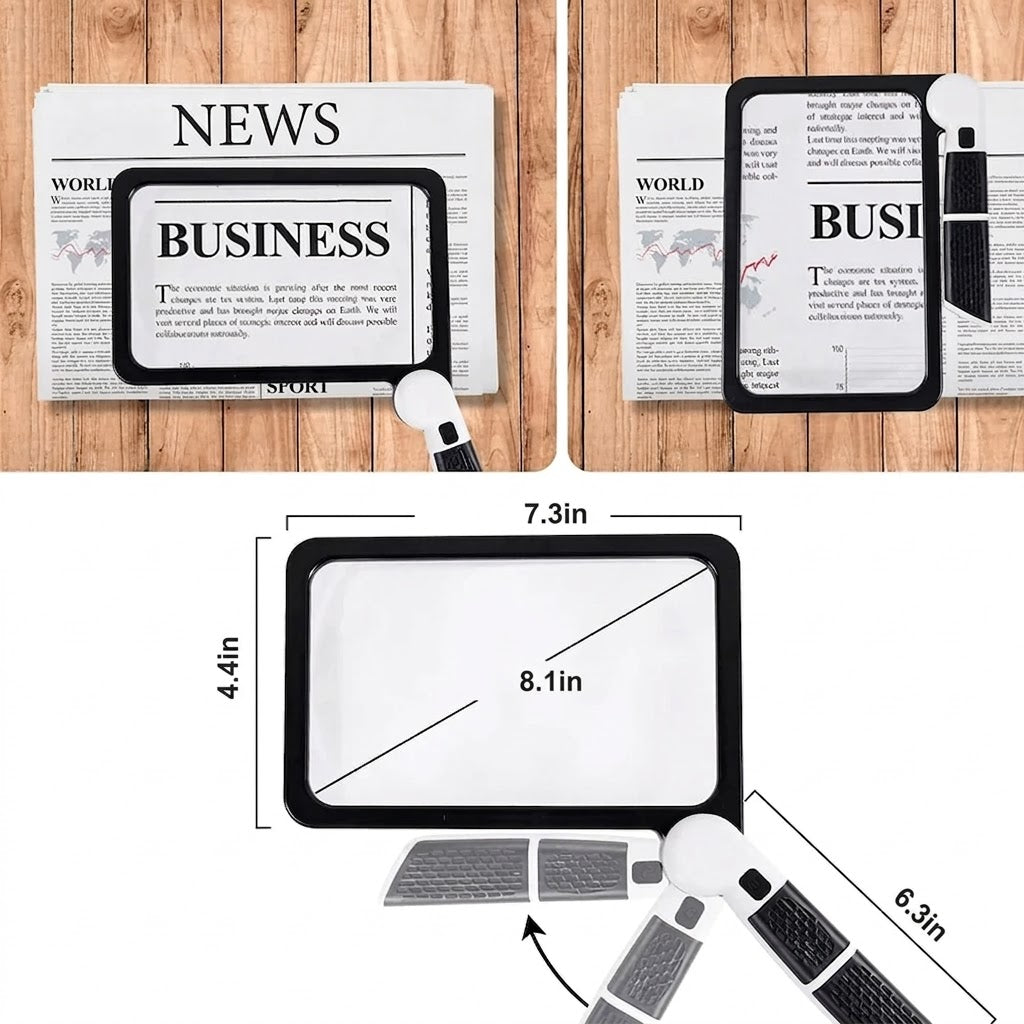 Full Page Handheld Magnifying Glass 5X Magnification LED Light with 3 Modes