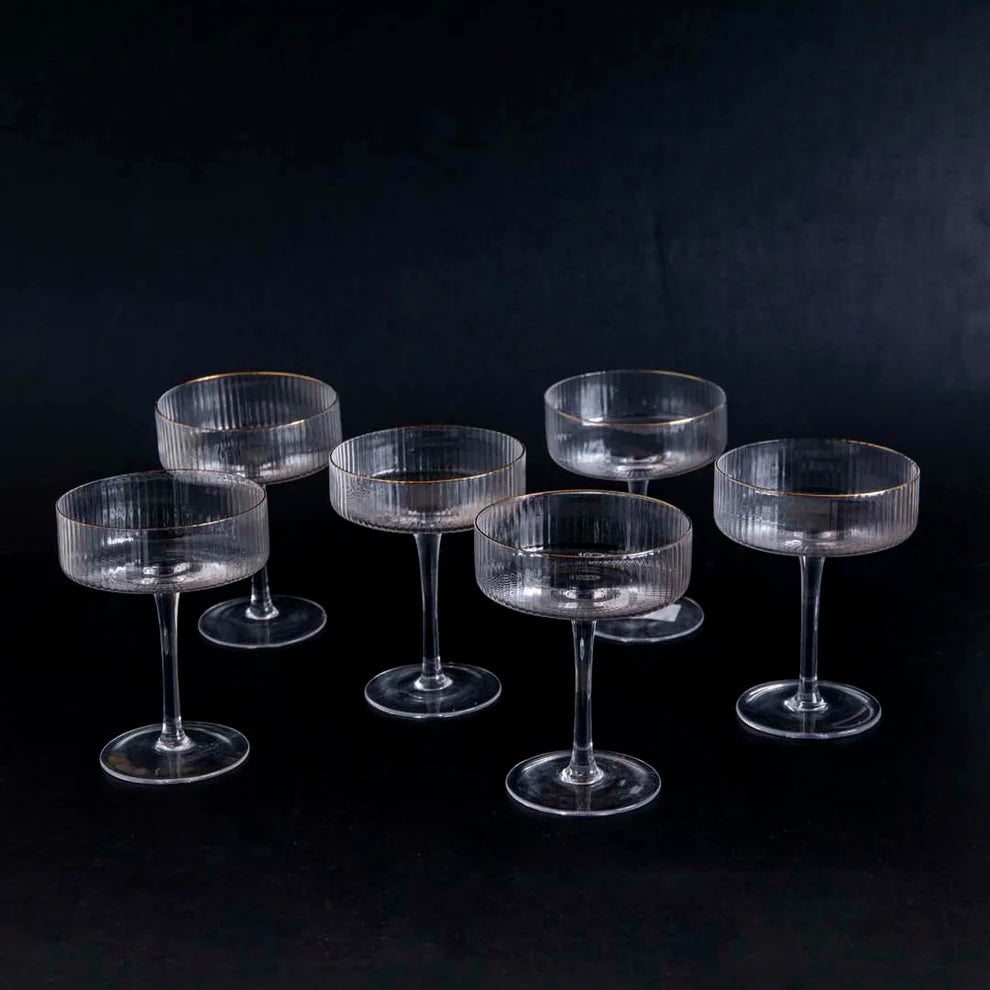 Obsetic Ribbed Coupe Cocktail Glasses Set of 6