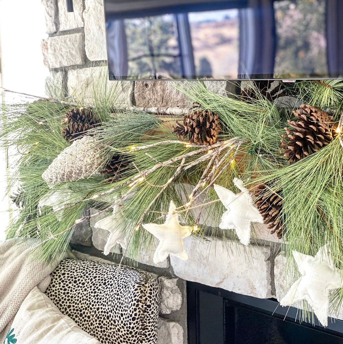 Artificial Pine Garland with Brown Pinecones and Cascading Needles 6 Feet