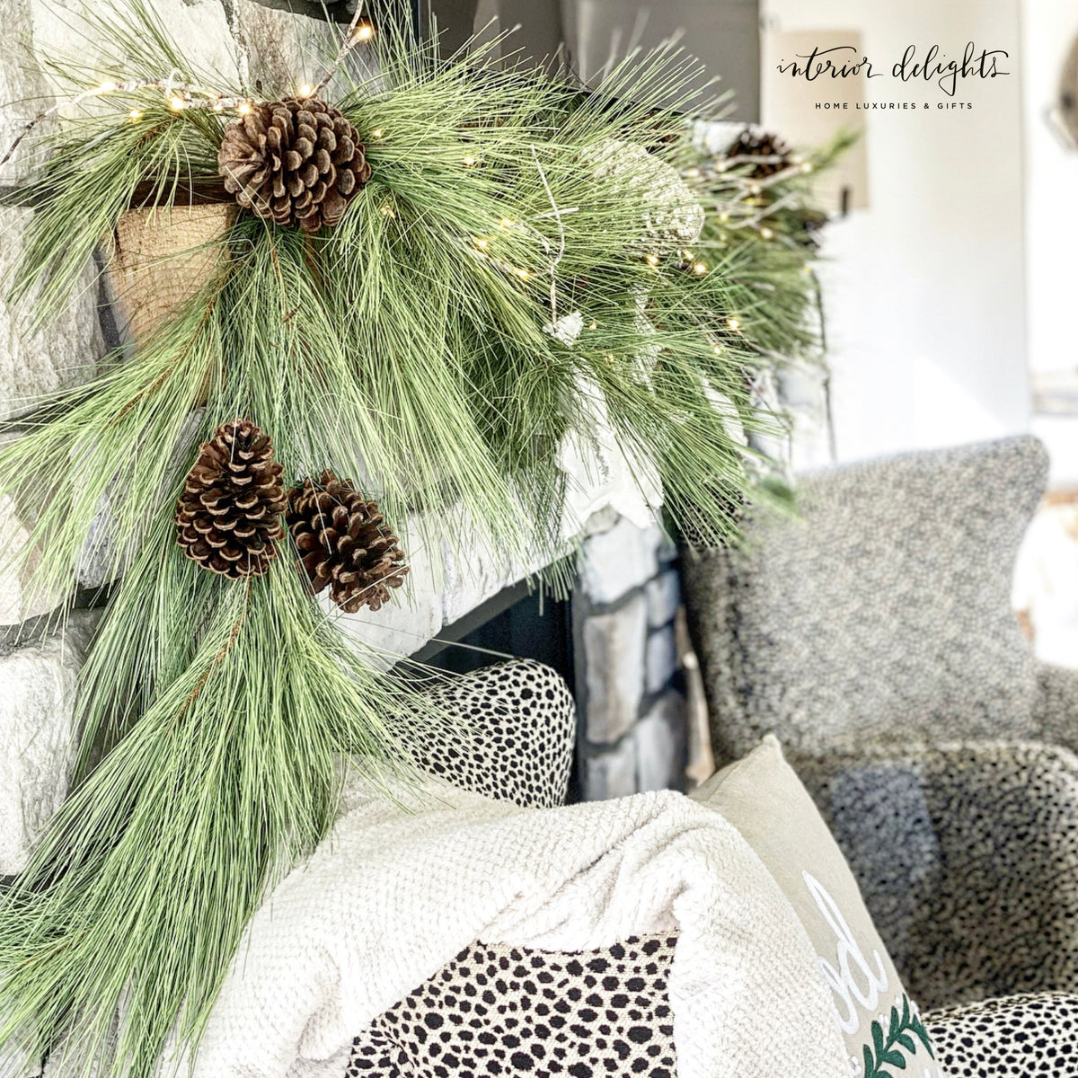 Artificial Pine Garland with Brown Pinecones and Cascading Needles 6 Feet