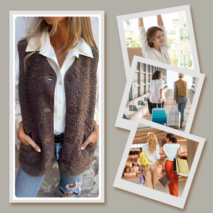 Wool Blend Winter Vest with Button Front for Women, Brown