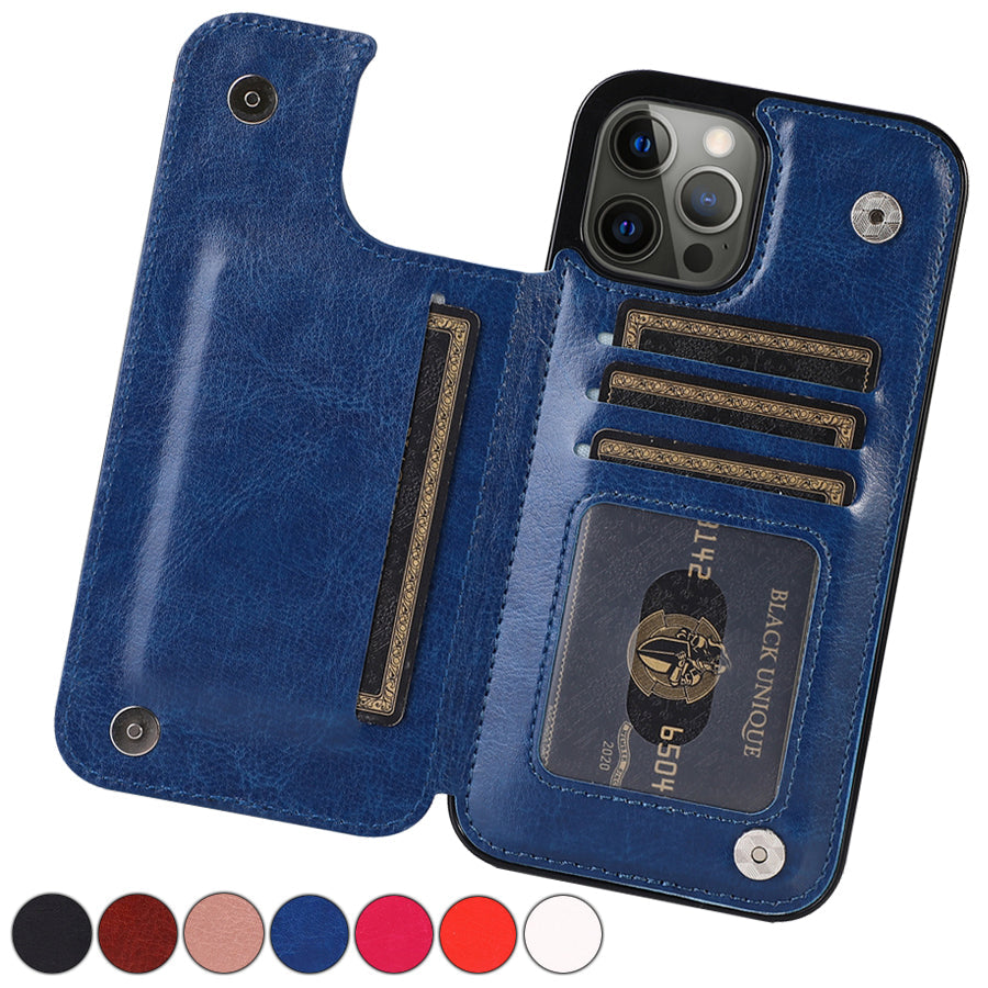 Leather Phone Case with Card Slots and Magnetic Closure