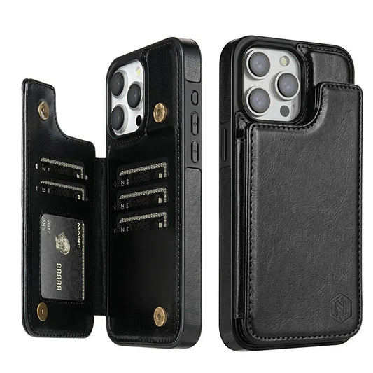 Leather Phone Case with Card Slots and Magnetic Closure