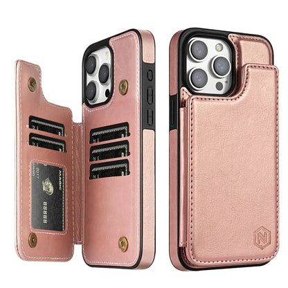 Leather Phone Case with Card Slots and Magnetic Closure