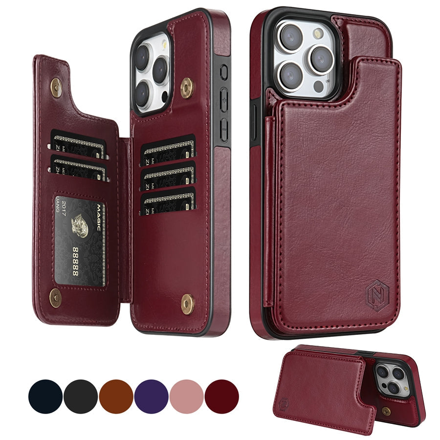 Leather Phone Case with Card Slots and Magnetic Closure