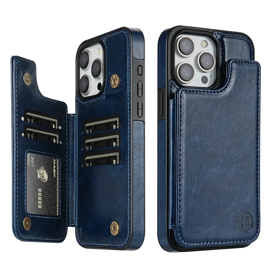 Leather Phone Case with Card Slots and Magnetic Closure