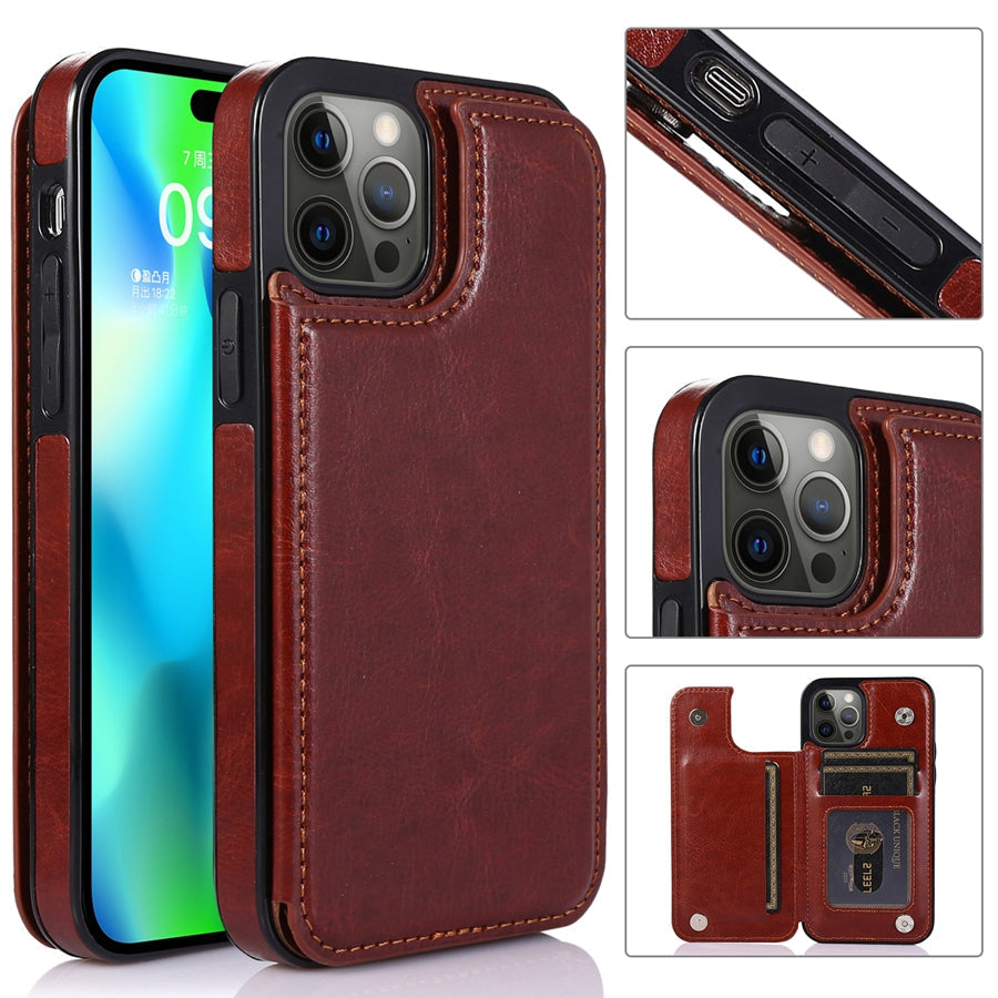 Leather Phone Case with Card Slots and Magnetic Closure