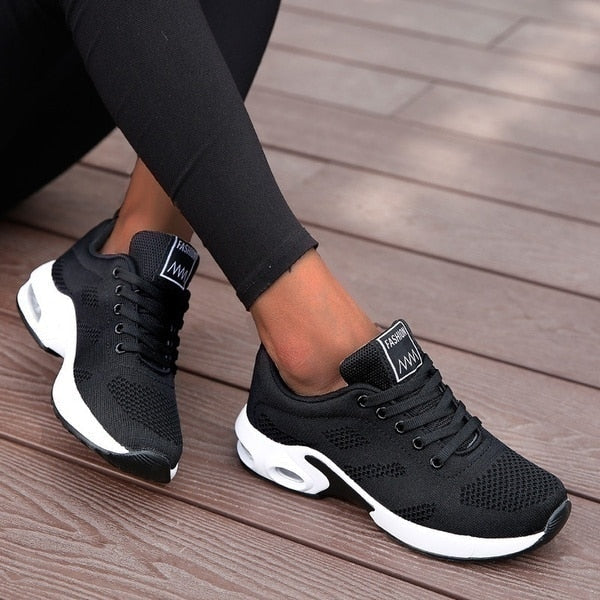 Cushioned Sneakers with Breathable Upper and Rubber Sole for Women
