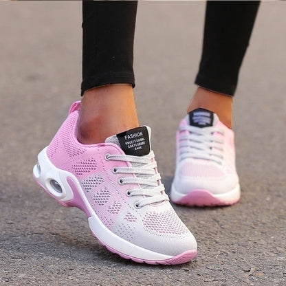 Cushioned Sneakers with Breathable Upper and Rubber Sole for Women