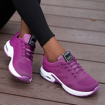 Cushioned Sneakers with Breathable Upper and Rubber Sole for Women