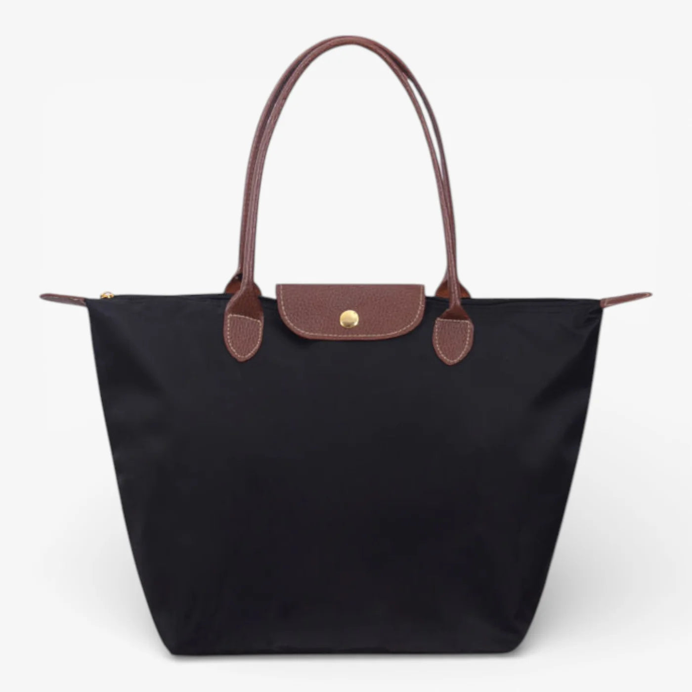 Nylon Carry Bag with Leather Trim and Zipper Closure for Women