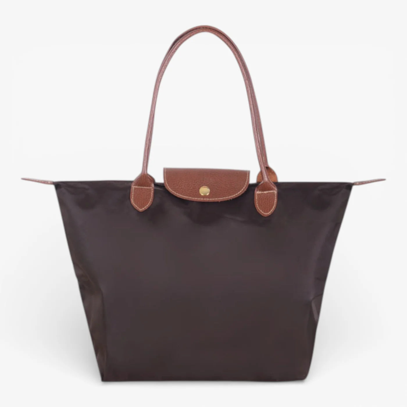 Nylon Carry Bag with Leather Trim and Zipper Closure for Women