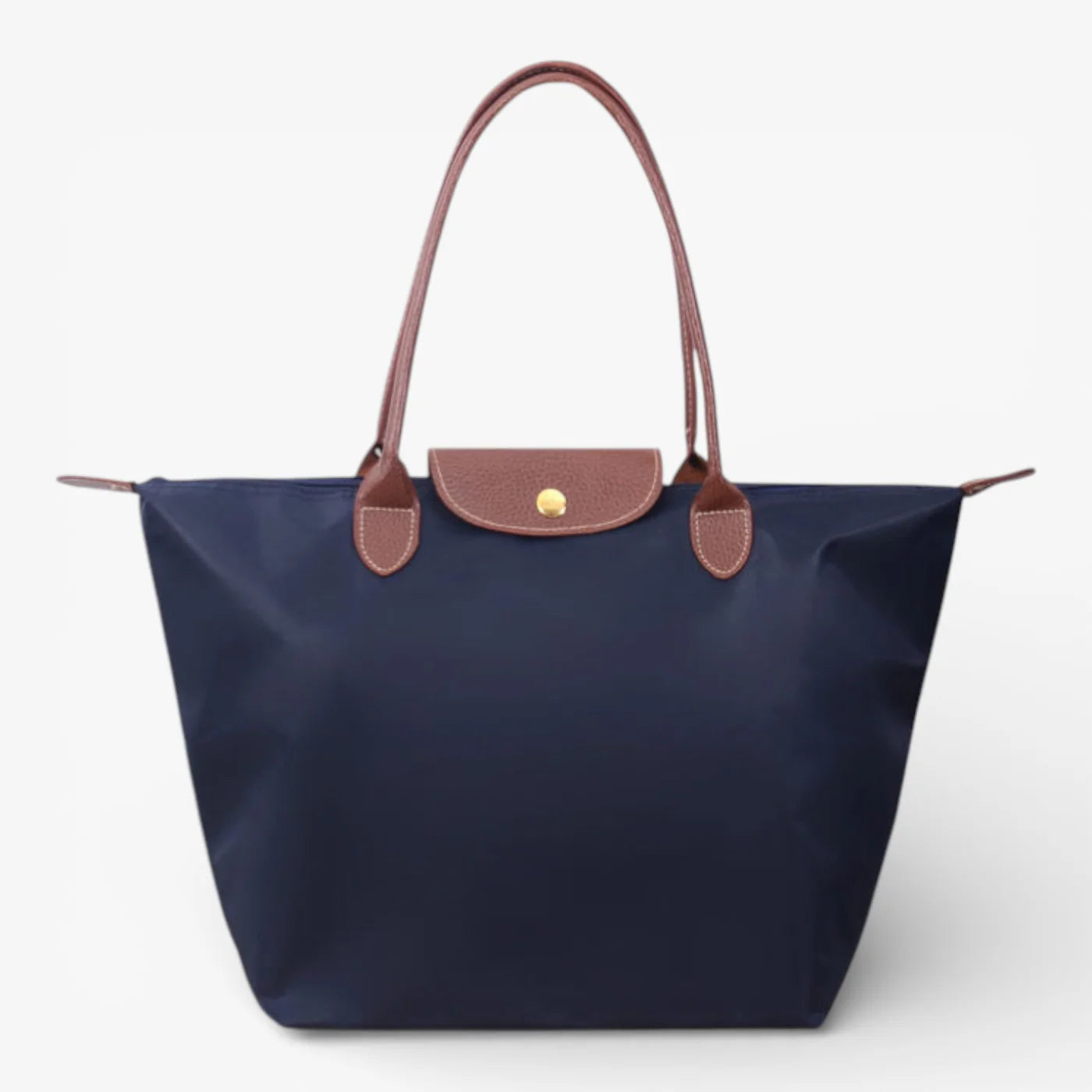 Nylon Carry Bag with Leather Trim and Zipper Closure for Women