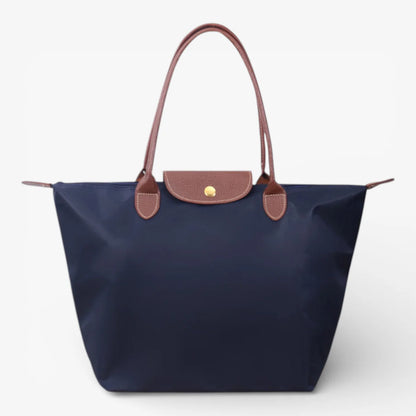Nylon Carry Bag with Leather Trim and Zipper Closure for Women