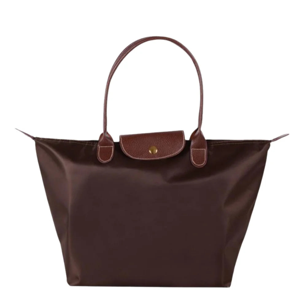 Nylon Carry Bag with Leather Trim and Zipper Closure for Women