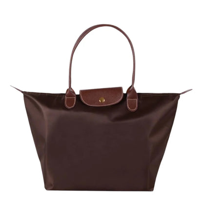 Nylon Carry Bag with Leather Trim and Zipper Closure for Women