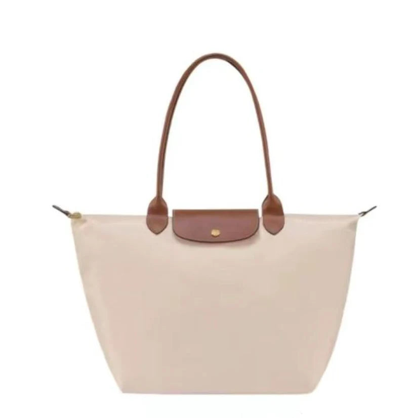 Nylon Carry Bag with Leather Trim and Zipper Closure for Women