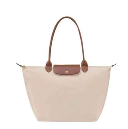 Nylon Carry Bag with Leather Trim and Zipper Closure for Women