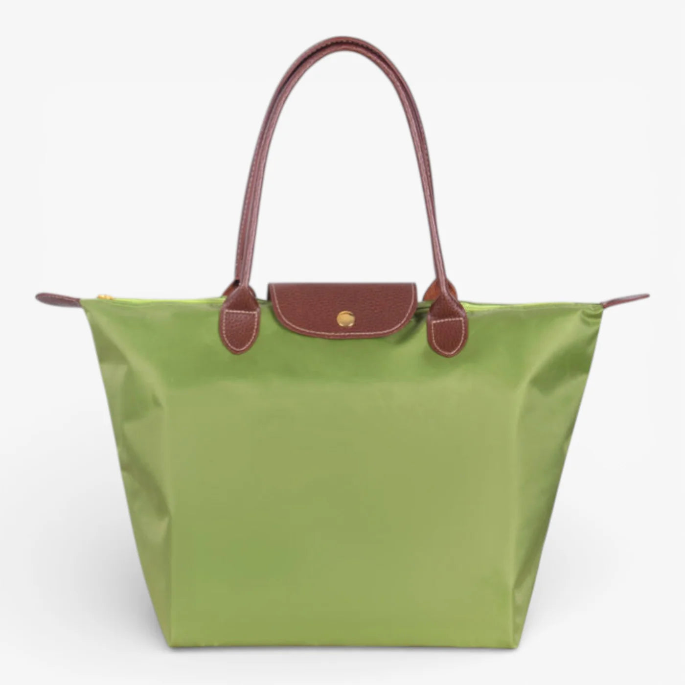 Nylon Carry Bag with Leather Trim and Zipper Closure for Women
