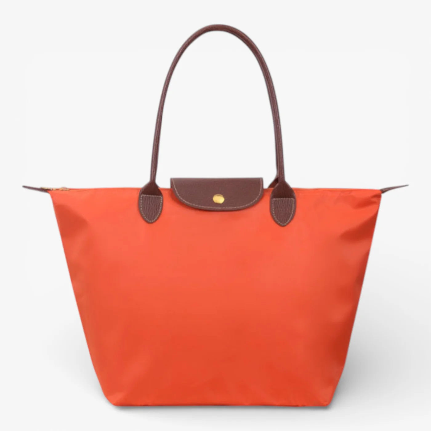 Nylon Carry Bag with Leather Trim and Zipper Closure for Women