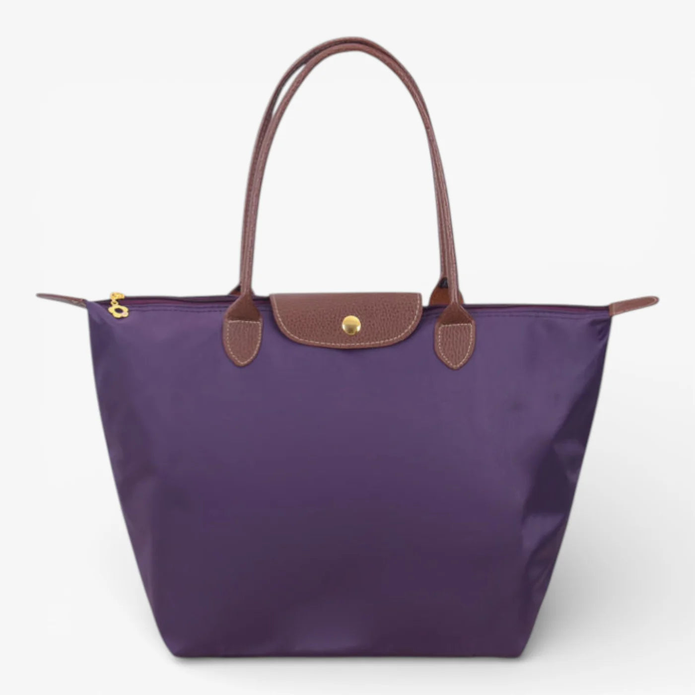 Nylon Carry Bag with Leather Trim and Zipper Closure for Women