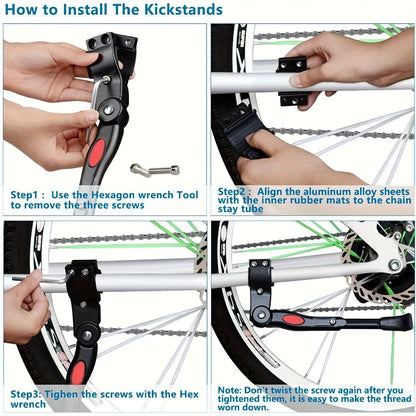 Adjustable Bicycle Kickstand, Robust Side Support for Stable Parking