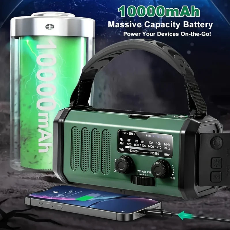 Emergency Radio with Flashlight, Solar and Hand Crank USB Charger