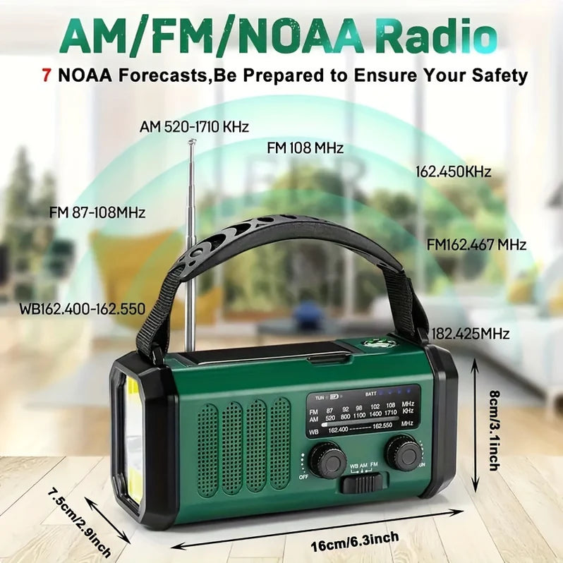 Emergency Radio with Flashlight, Solar and Hand Crank USB Charger