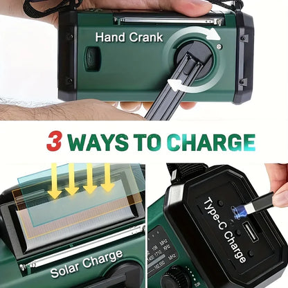 Emergency Radio with Flashlight, Solar and Hand Crank USB Charger