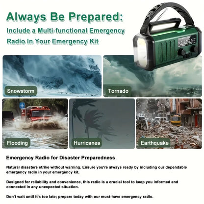 Emergency Radio with Flashlight, Solar and Hand Crank USB Charger
