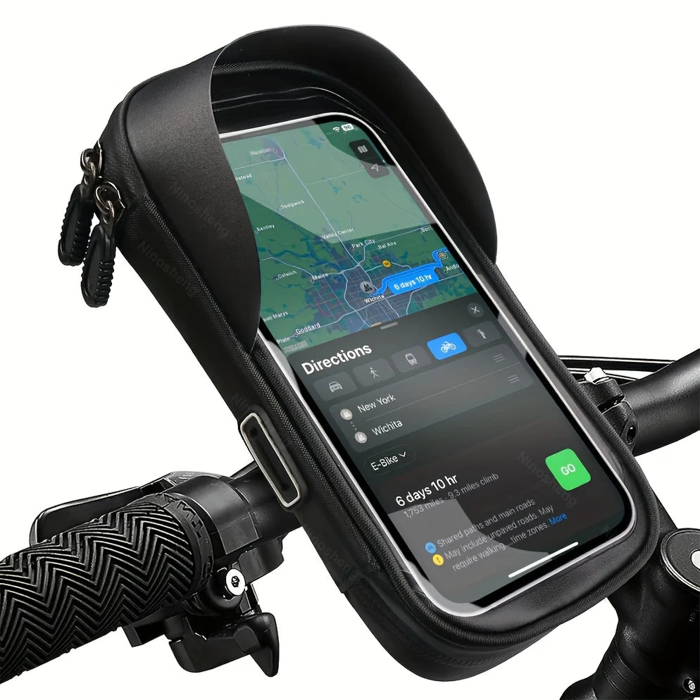 Waterproof Bike and Motorcycle Phone Holder, 360° Rotating Handlebar Bag