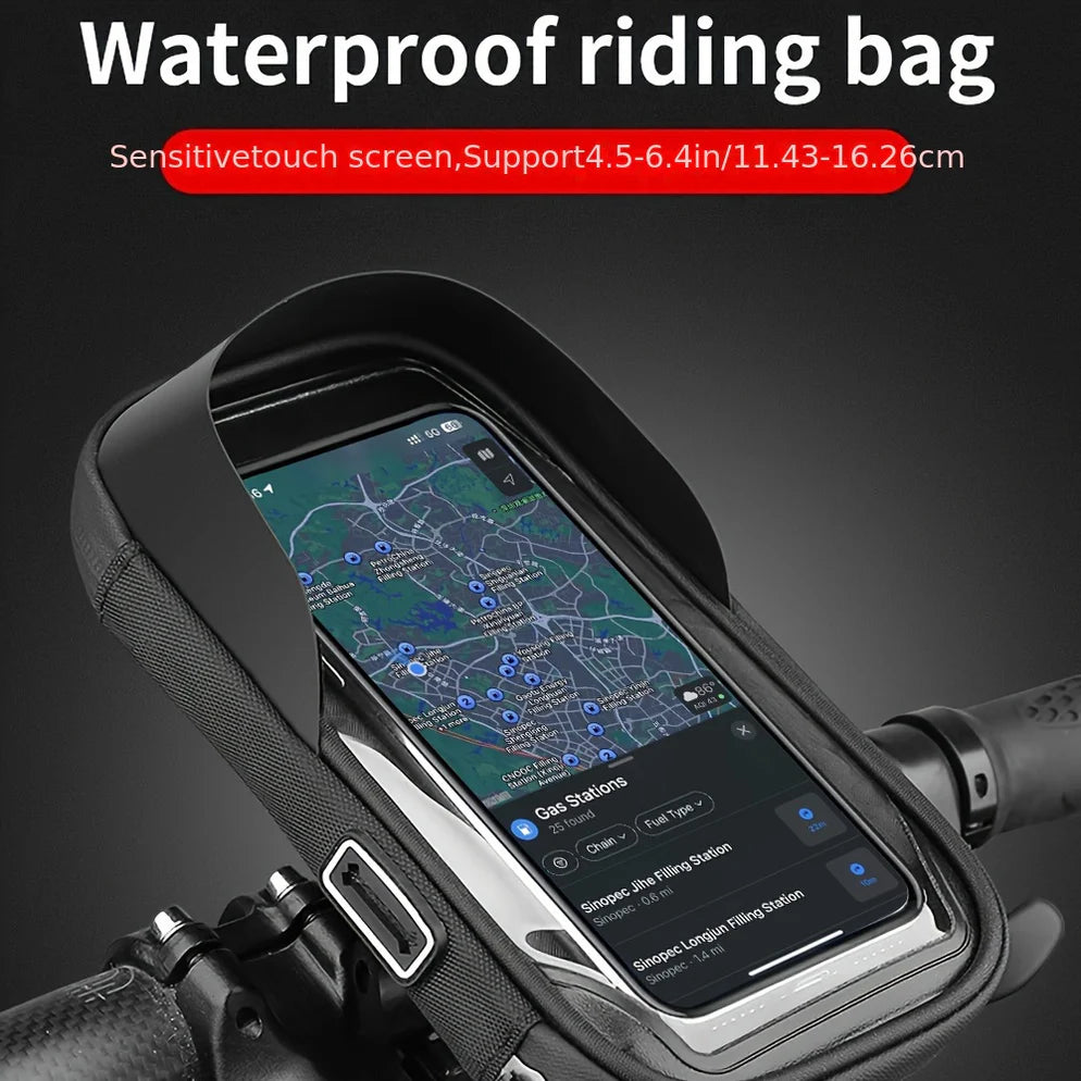 Waterproof Bike and Motorcycle Phone Holder, 360° Rotating Handlebar Bag