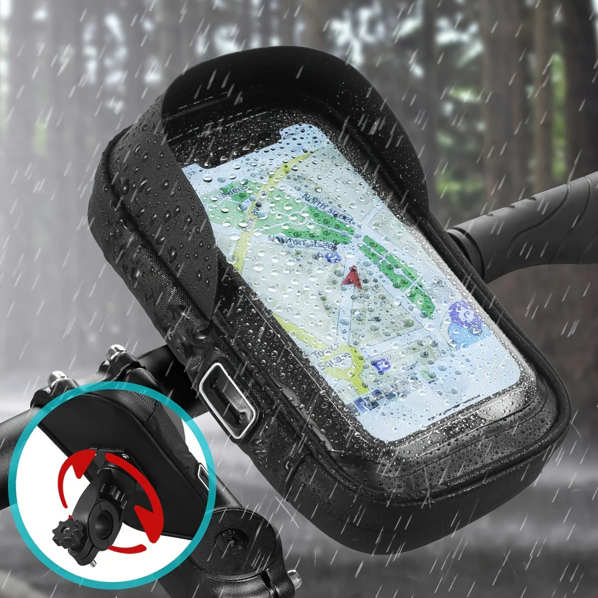 Waterproof Bike and Motorcycle Phone Holder, 360° Rotating Handlebar Bag