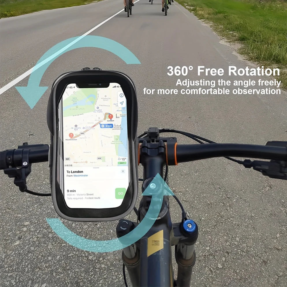 Waterproof Bike and Motorcycle Phone Holder, 360° Rotating Handlebar Bag