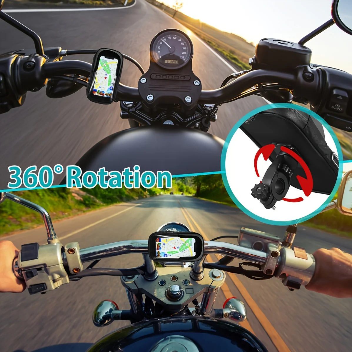 Waterproof Bike and Motorcycle Phone Holder, 360° Rotating Handlebar Bag