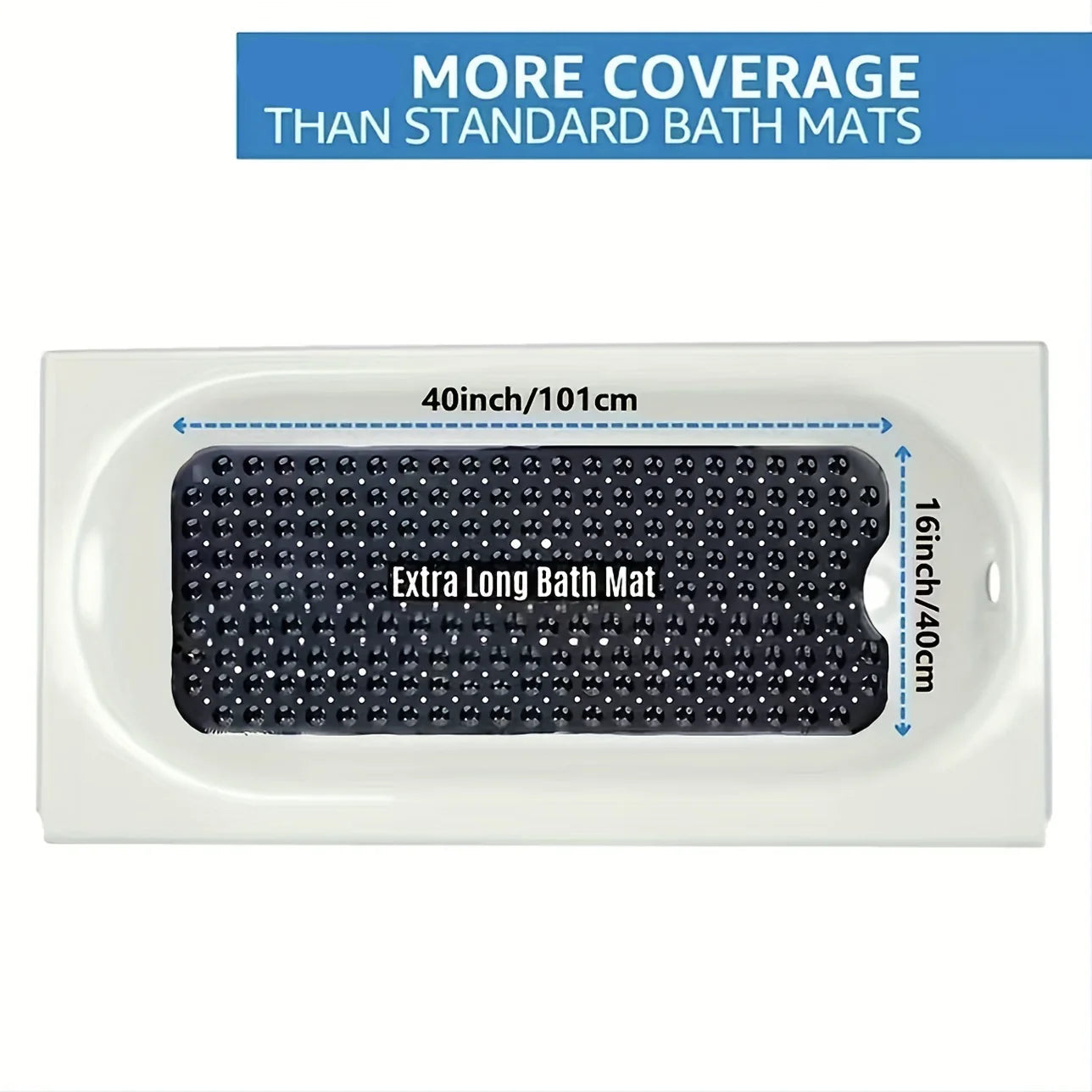 Non Slip Bath Mat XL, Extra Long Anti Skid Shower and Bathtub Mat