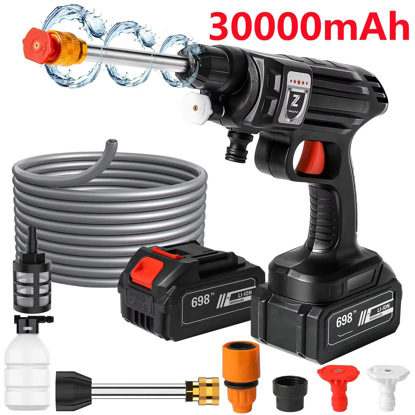 Cordless Lithium Battery Pressure Washer with Adjustable Spray Nozzle
