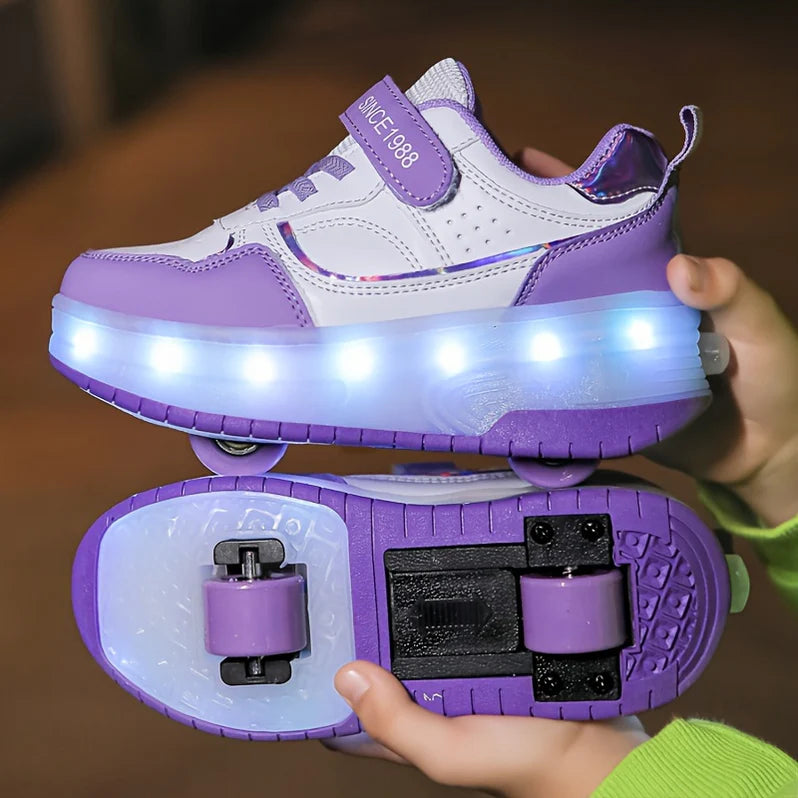 Kids Roller Sneakers with LED Lights and Removable Wheels