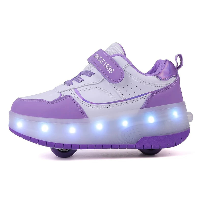 Kids Roller Sneakers with LED Lights and Removable Wheels