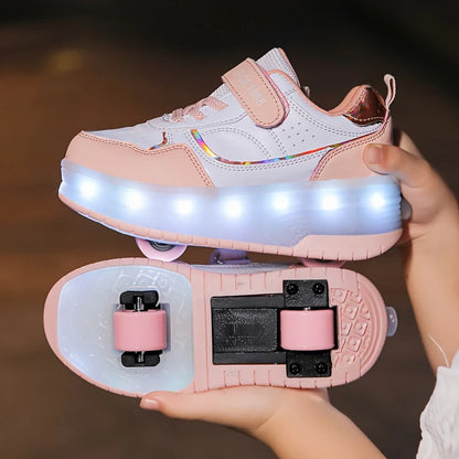 Kids Roller Sneakers with LED Lights and Removable Wheels