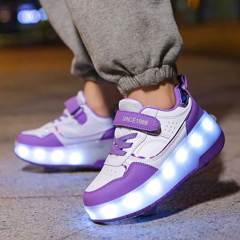 Kids Roller Sneakers with LED Lights and Removable Wheels