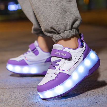 Kids Roller Sneakers with LED Lights and Removable Wheels