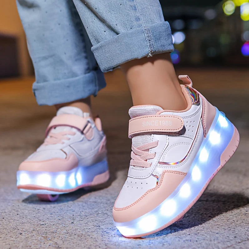 Kids Roller Sneakers with LED Lights and Removable Wheels